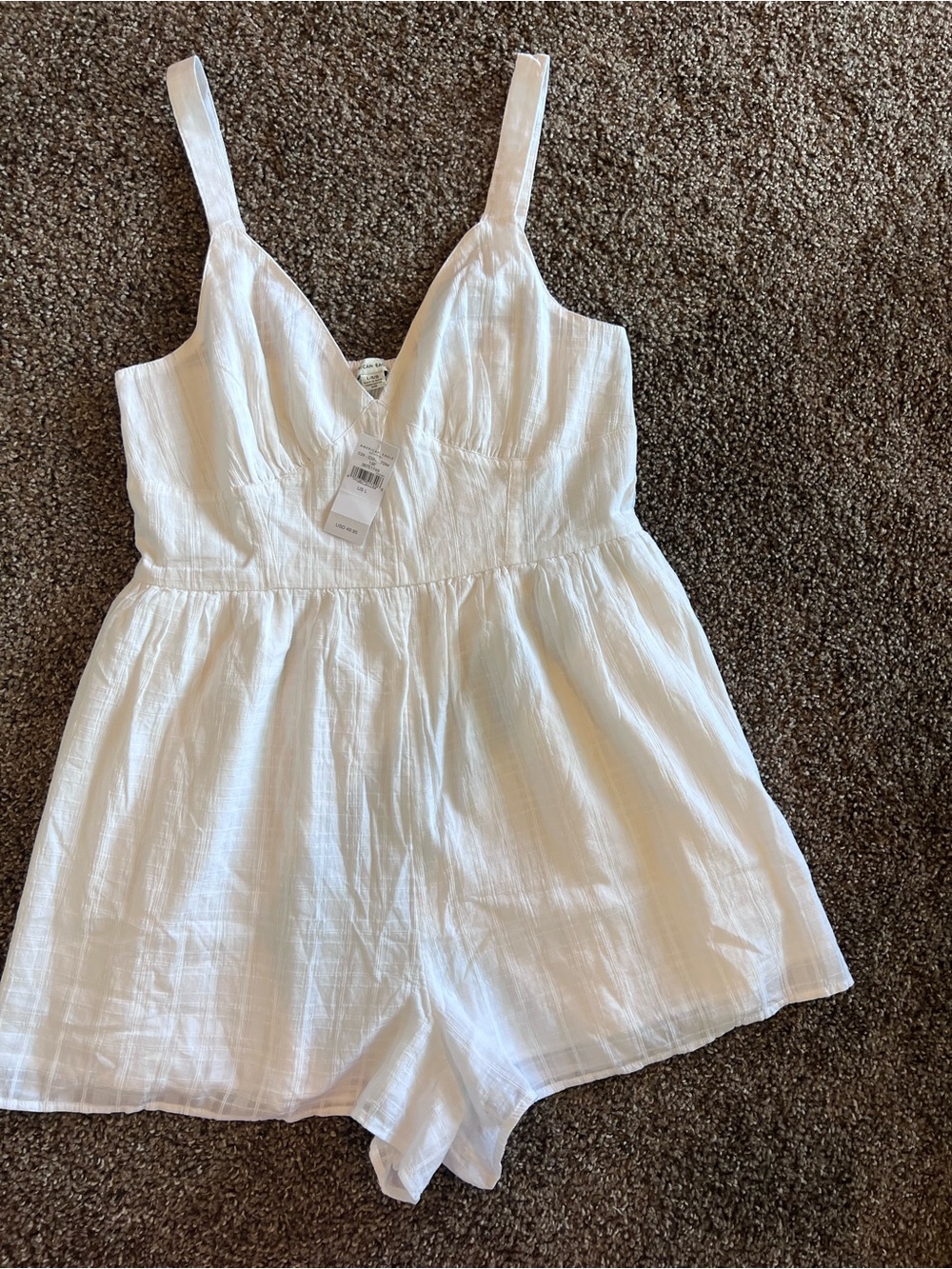 American Eagle Outfitters White Cotton V-Neck Romper